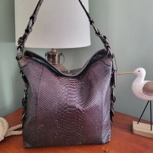 Coach 11007 Chelsea Turnlock Brown Snakeskin Leather Hobo Y2K